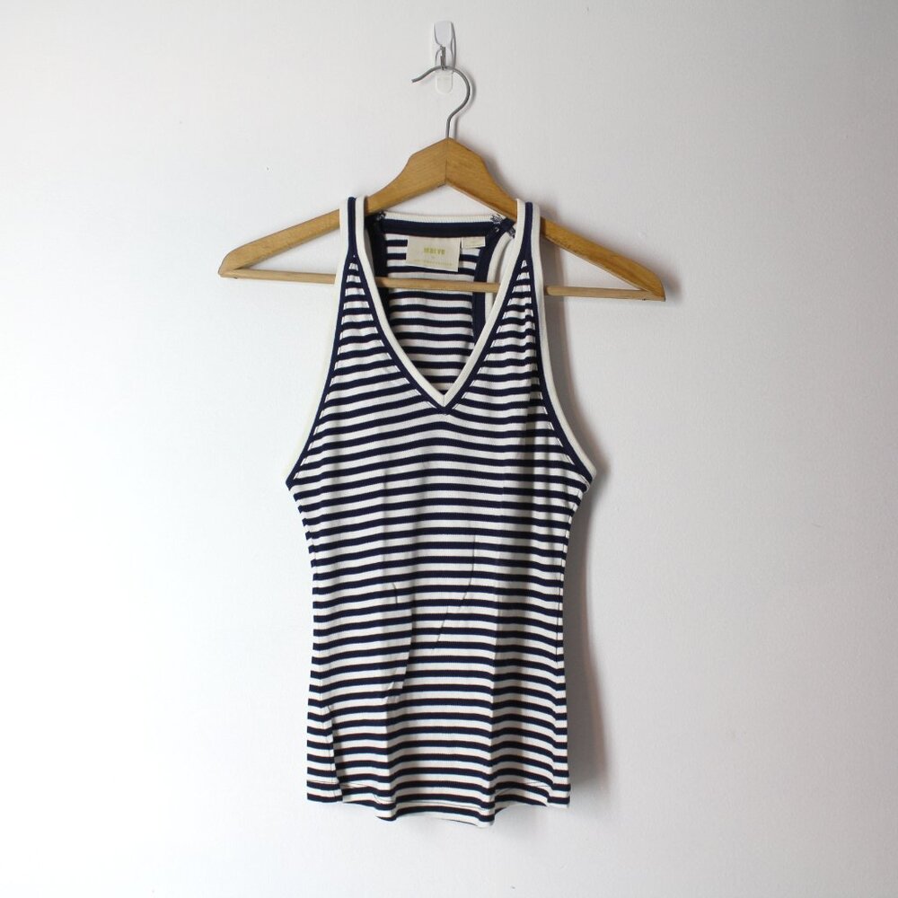 Anthropologie Maeve Knit V-Neck Racerback Striped Navy Tank Top size XS - Picture 3 of 10